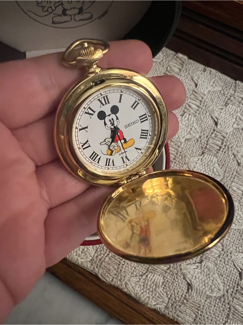 SEIKO Disney Mickey Mouse Gold Case RARE RETIRED Pocket Watch *NIB*